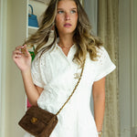 Product image 6 of 24: Brown Suede Quilted Mini Square Flap Gold Hardware