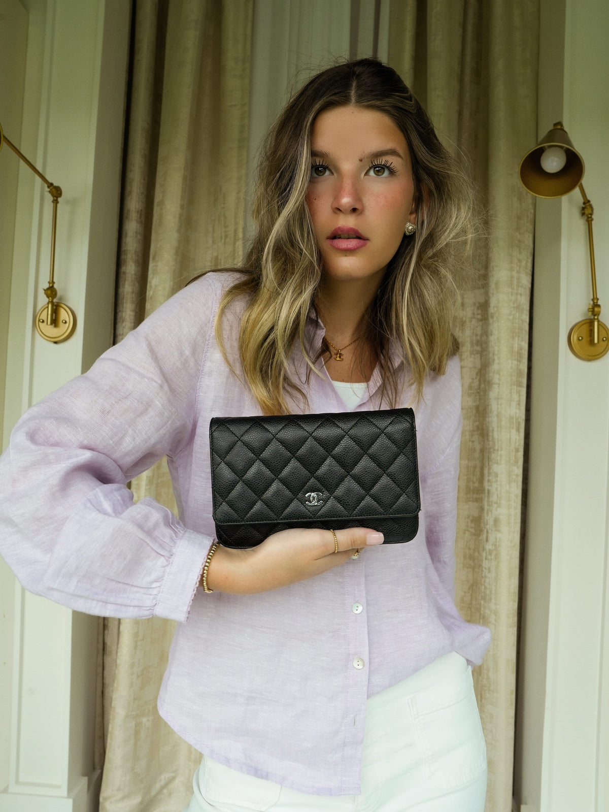 Black Caviar Quilted WOC Wallet on Chain SHW