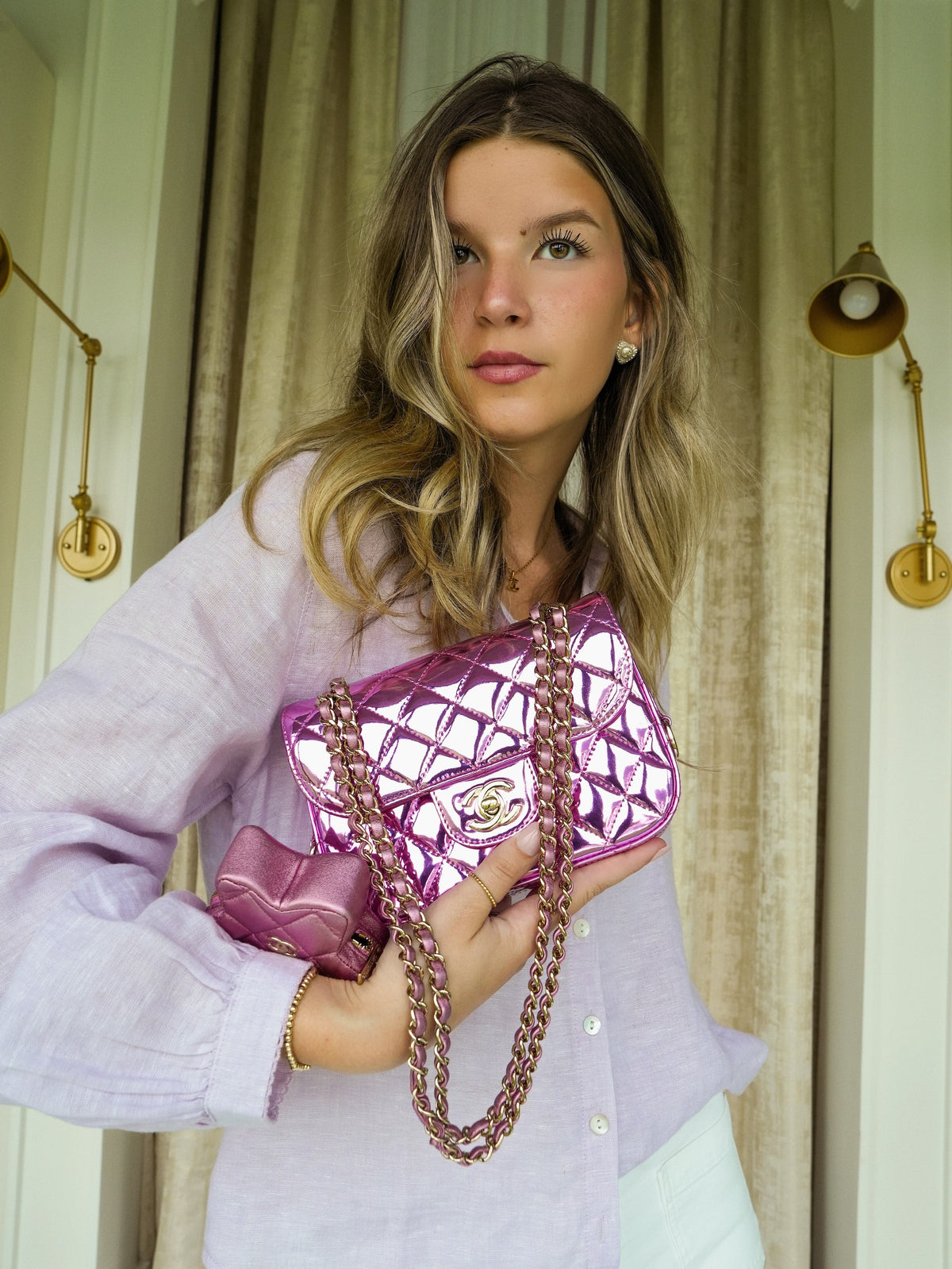 24C Pink Calfskin Quilted Hollywood Boulevard Flap Bag LGHW