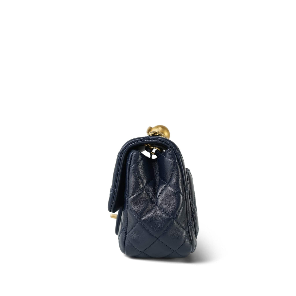Navy Pearl Crush Mini Square Flap Aged Gold Hardware