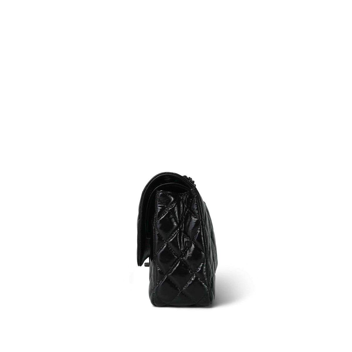 So Black Shiny Crumpled Calfskin Quilted Medium Classic Flap