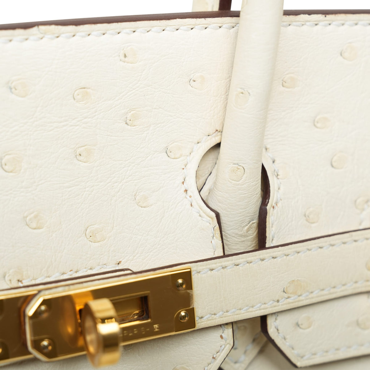 Birkin 25 Nata Ostrich Gold Plated U Stamp