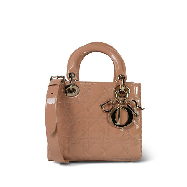 Nude/ Rose Lady Dior Patent Cannage Small – REDELUXE