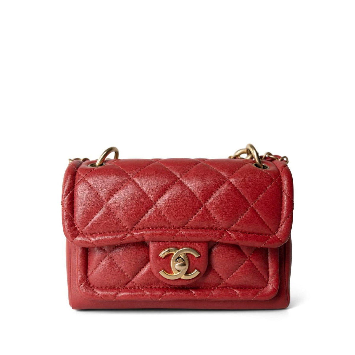 Red Lambskin Quilted Single Flap Chain Leather Link Bag