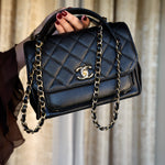 Product image 10 of 19: Black Caviar Quilted Business Affinity Flap Medium Light Gold Hardware