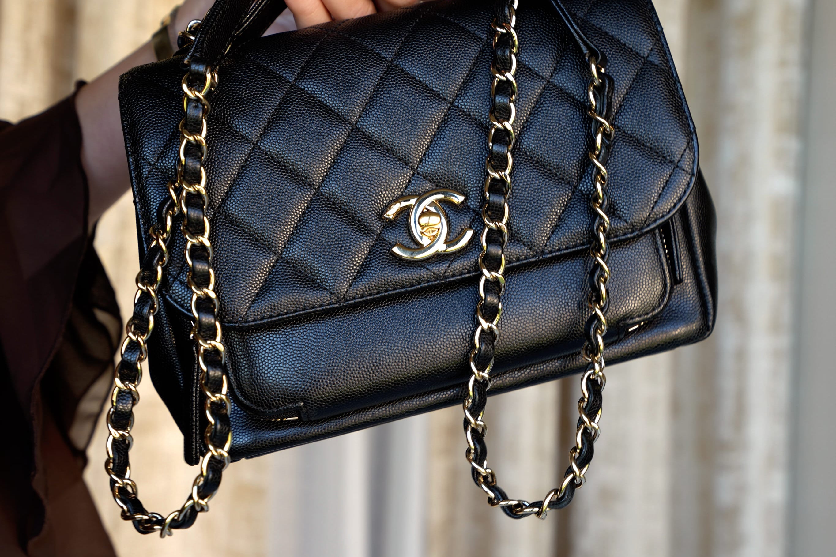 Product image 10 of 19: Black Caviar Quilted Business Affinity Flap Medium Light Gold Hardware