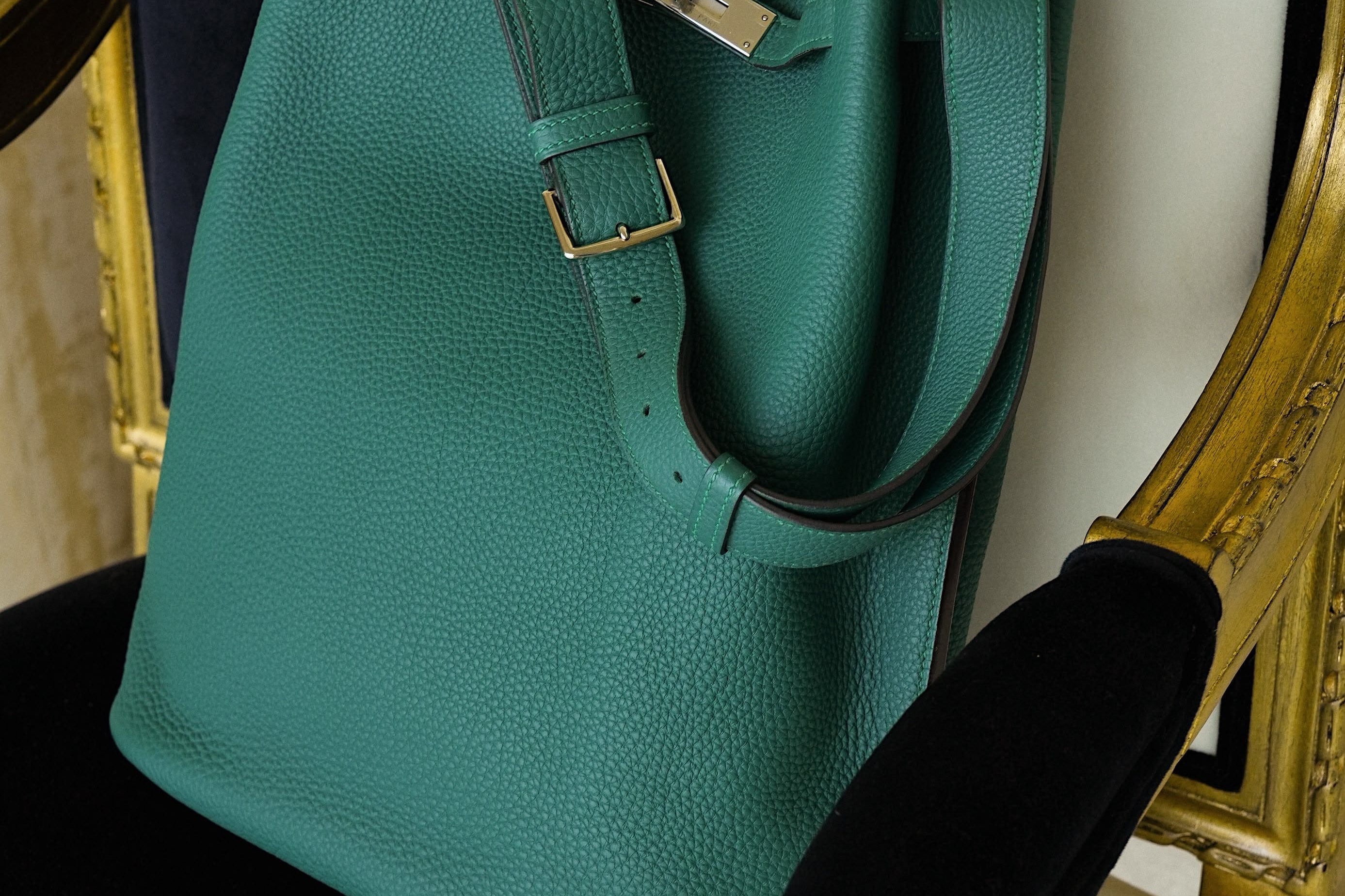 Product image 14 of 21: So Kelly 26 Malachite Togo Palladium Plated Q Square Stamp