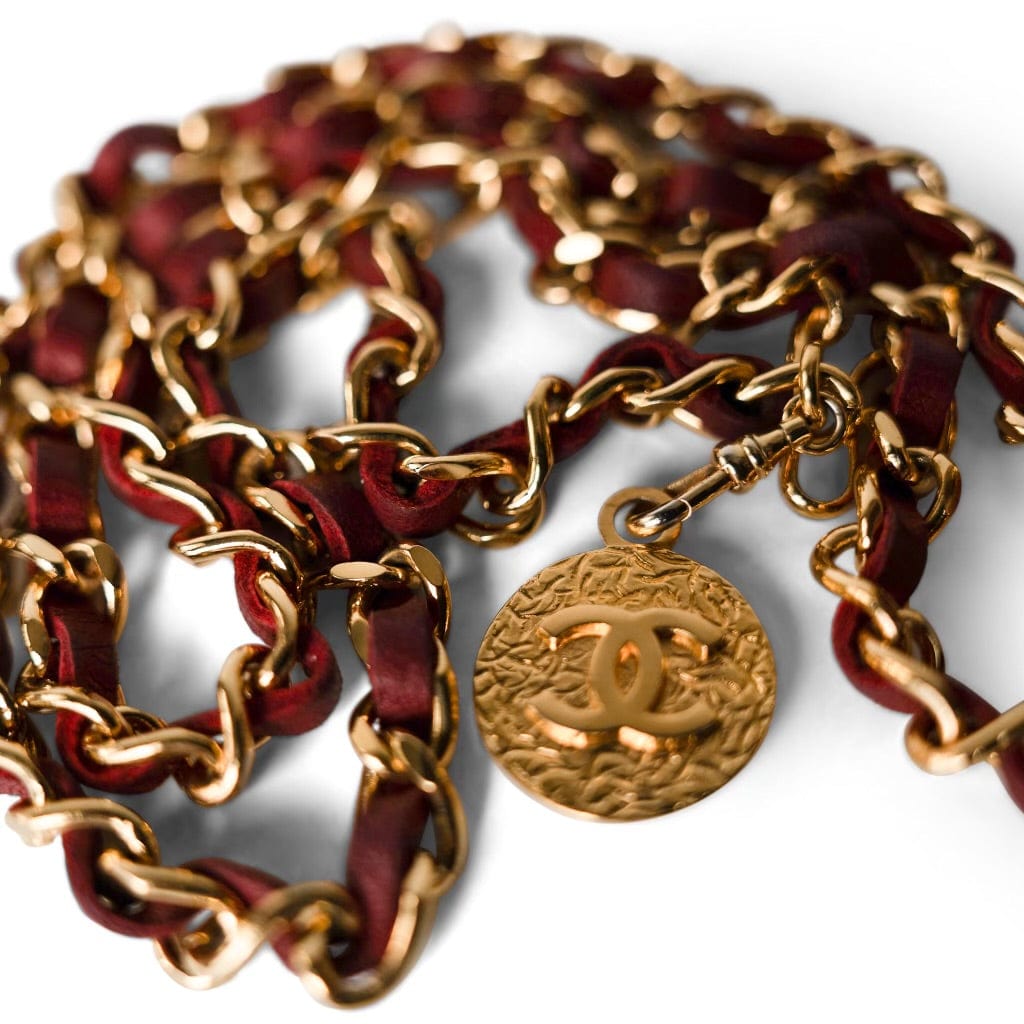 Vintage Coco Mark Belt Dark Red/ Gold