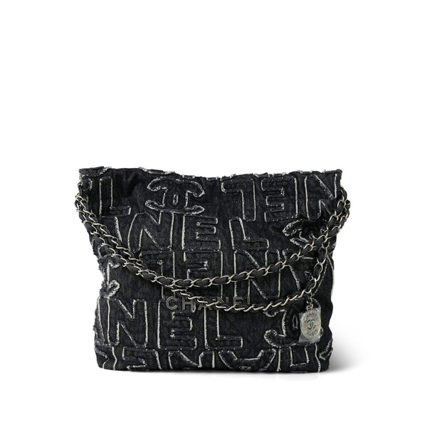 24A Black Denim Chanel Tufted 22 Hobo Bag Small – REDELUXE