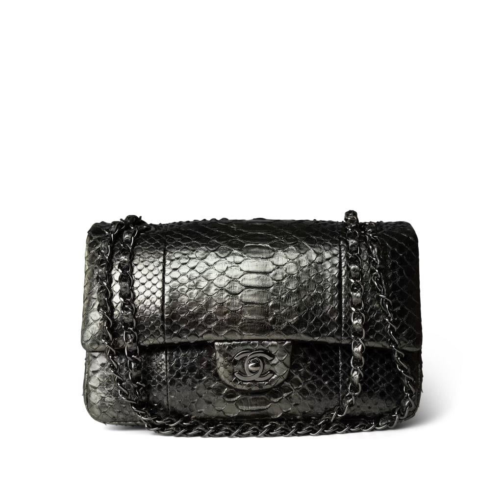 Python Metallic Leather Medium Python Metallic Classic Double Flap – REDELUXE