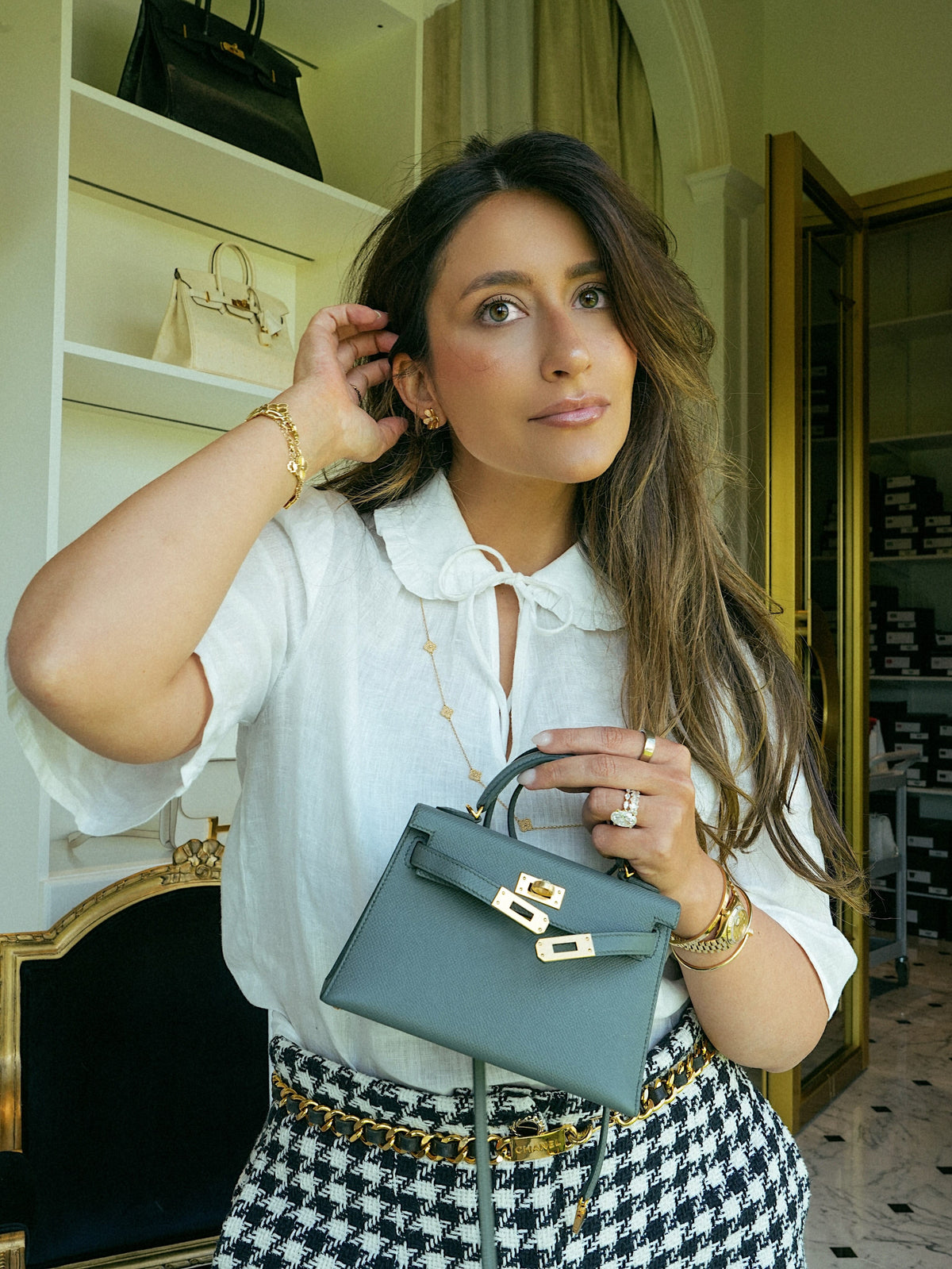 Mini Kelly Sellier Vert Amande Veau Epsom Gold Plated Y Stamp