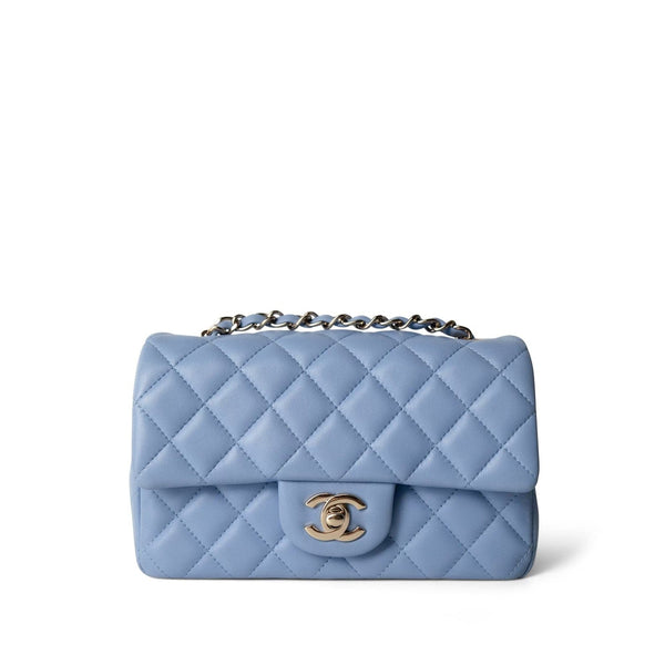 21C Sky Blue Lambskin Quilted Single Flap Mini Rectangular Light