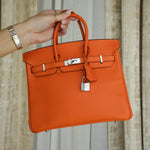 Product image 10 of 17: Birkin 25 Orange Epsom Palladium Plated L Square Stamp