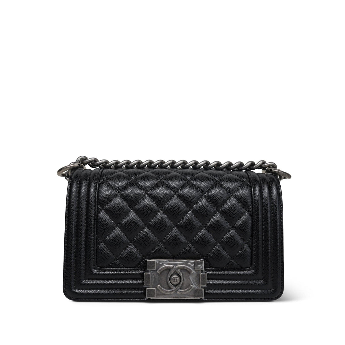 20C Black Caviar Quilted Boy Bag Small Ruthenium Hardware