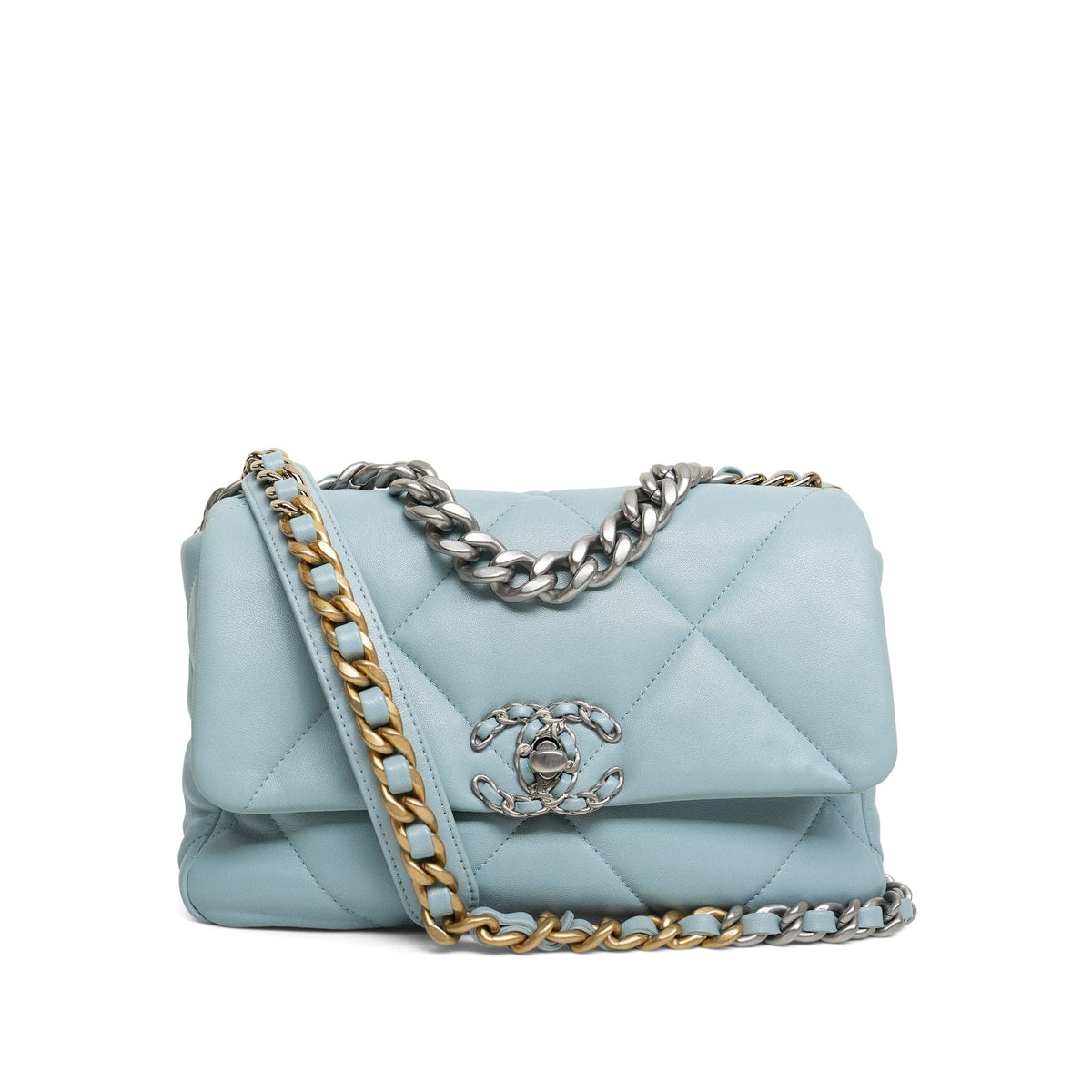 22B Light Blue Lambskin Quilted 19 Flap Small MHW