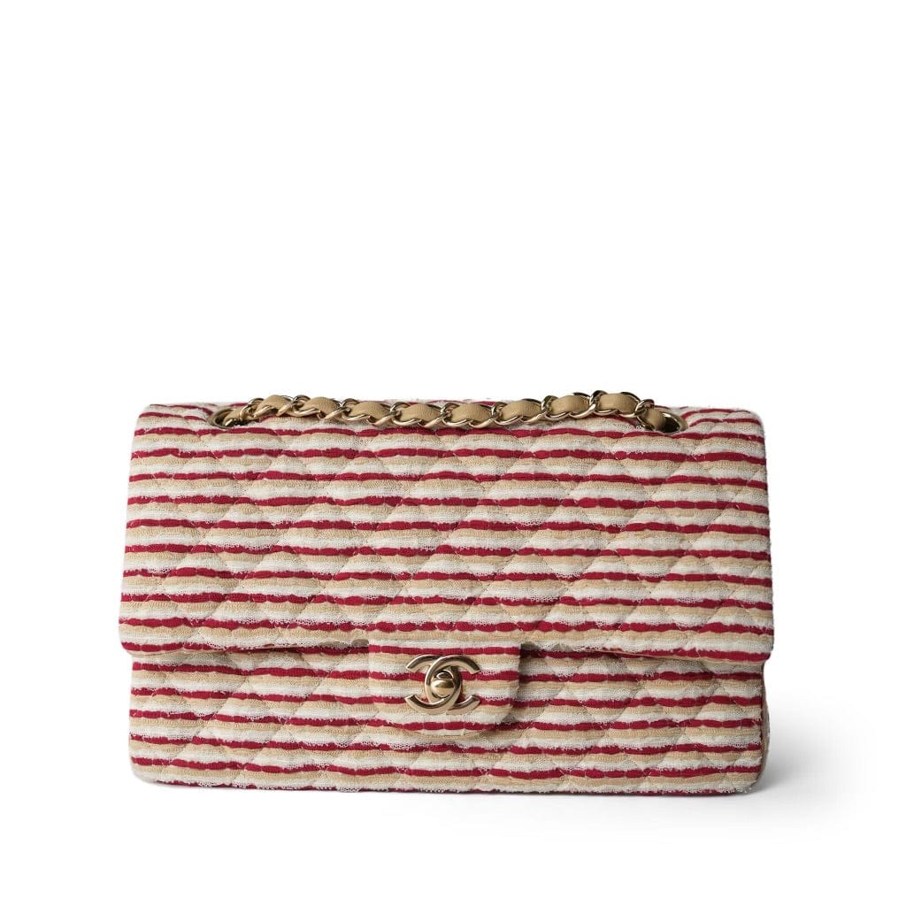 Red Striped Jersey Coco Sailor Flap Bag Medium LGHW