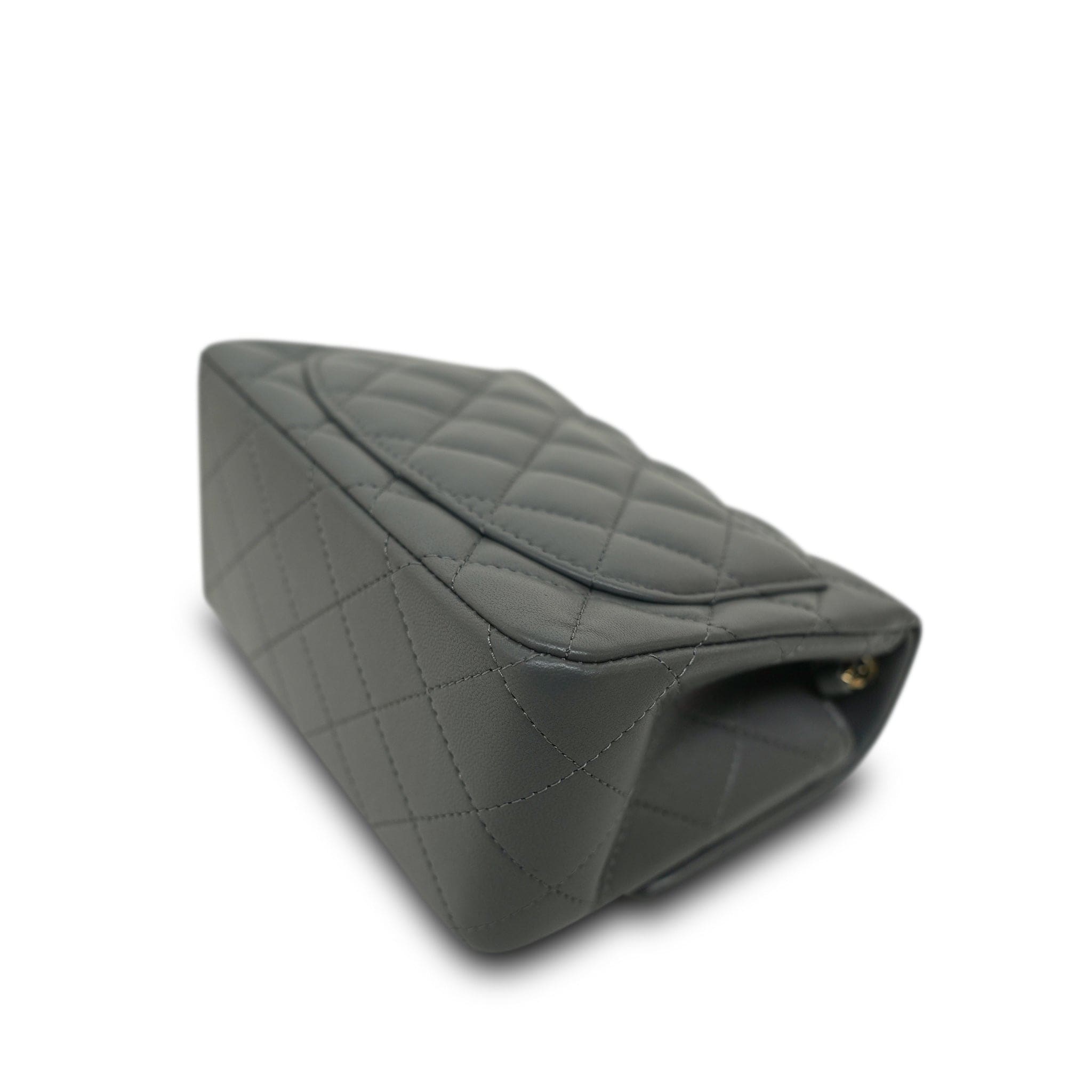 25B Dark Grey Lambskin Quilted Mini Square Flap Light Gold