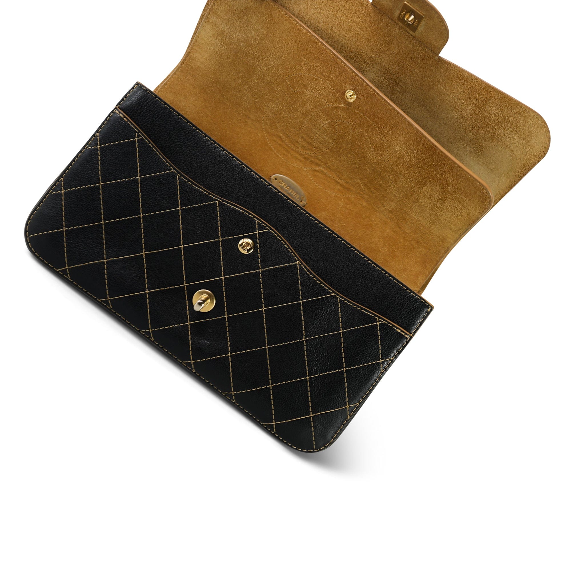 アーセナル  CNY ボンバーJK 黒金 17B Black Calfskin / Tan Suede Wild Stitch Double Flap Jumbo Flap