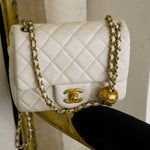 Product image 14 of 18: White Lambskin Quilted Pearl Crush Mini Square Flap Aged Gold Hardware