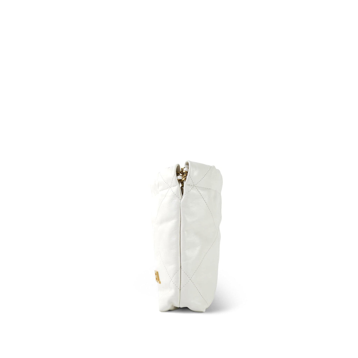 White Calfskin Quilted Mini 22 Bag Aged Gold Hardware
