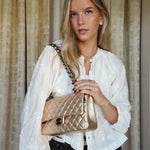 Product image 2 of 23: Light Gold Metallic Lambskin Quilted Classic Flap Medium So Black Hardware