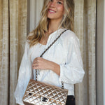 Product image 6 of 23: Light Gold Metallic Lambskin Quilted Classic Flap Medium So Black Hardware