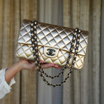 Product image 10 of 23: Light Gold Metallic Lambskin Quilted Classic Flap Medium So Black Hardware