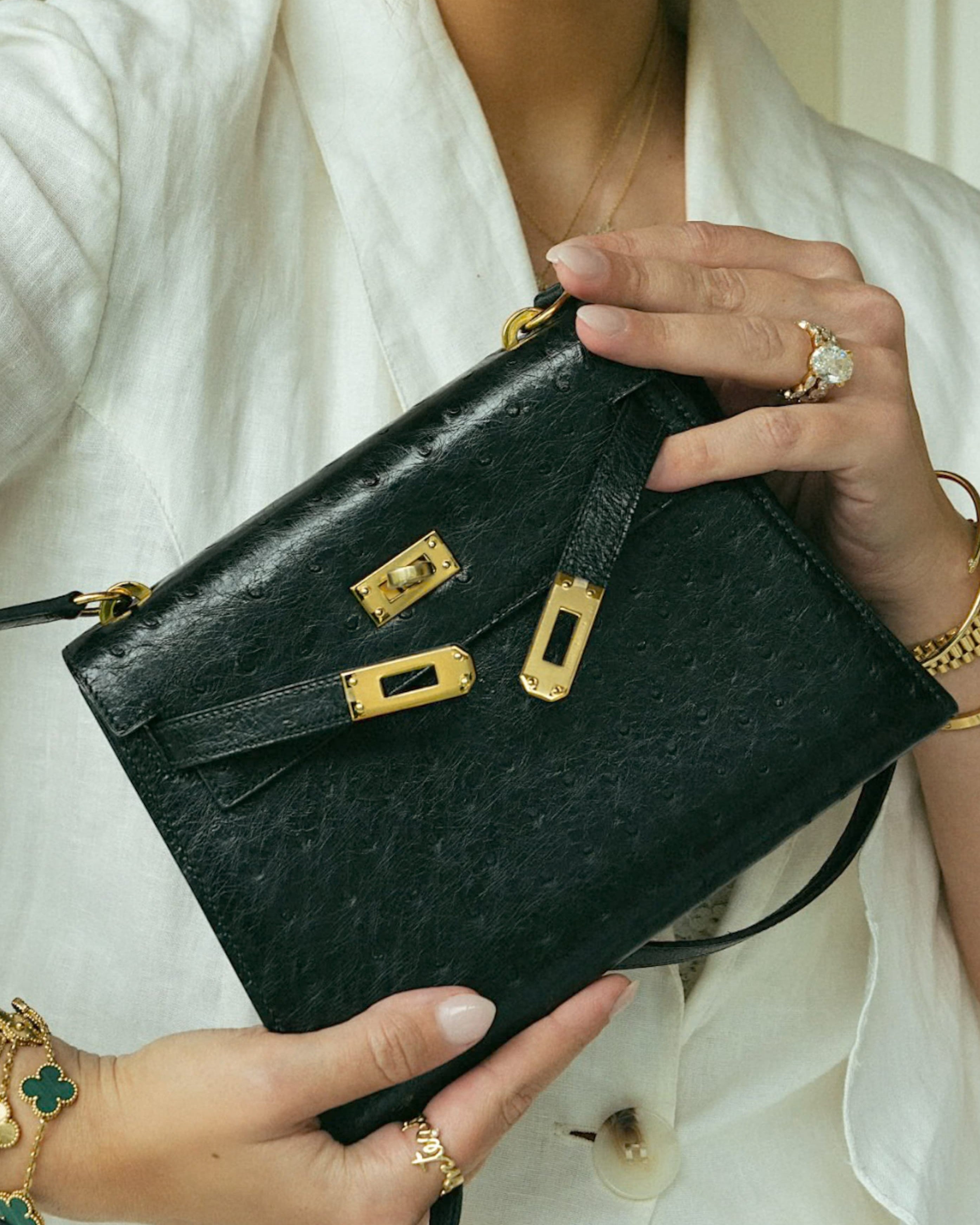 Hermès Kelly handbag, editorial photograph. Editorial imagery, availability varies.