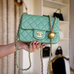 Product image 10 of 23: Green Lambskin Quilted Pearl Crush Mini Square Flap AGHW