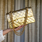 Product image 10 of 32: Gold Metallic Lambskin Quilted Classic Flap Small Aged Gold Hardware