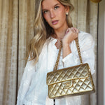 Product image 2 of 32: Gold Metallic Lambskin Quilted Classic Flap Small Aged Gold Hardware