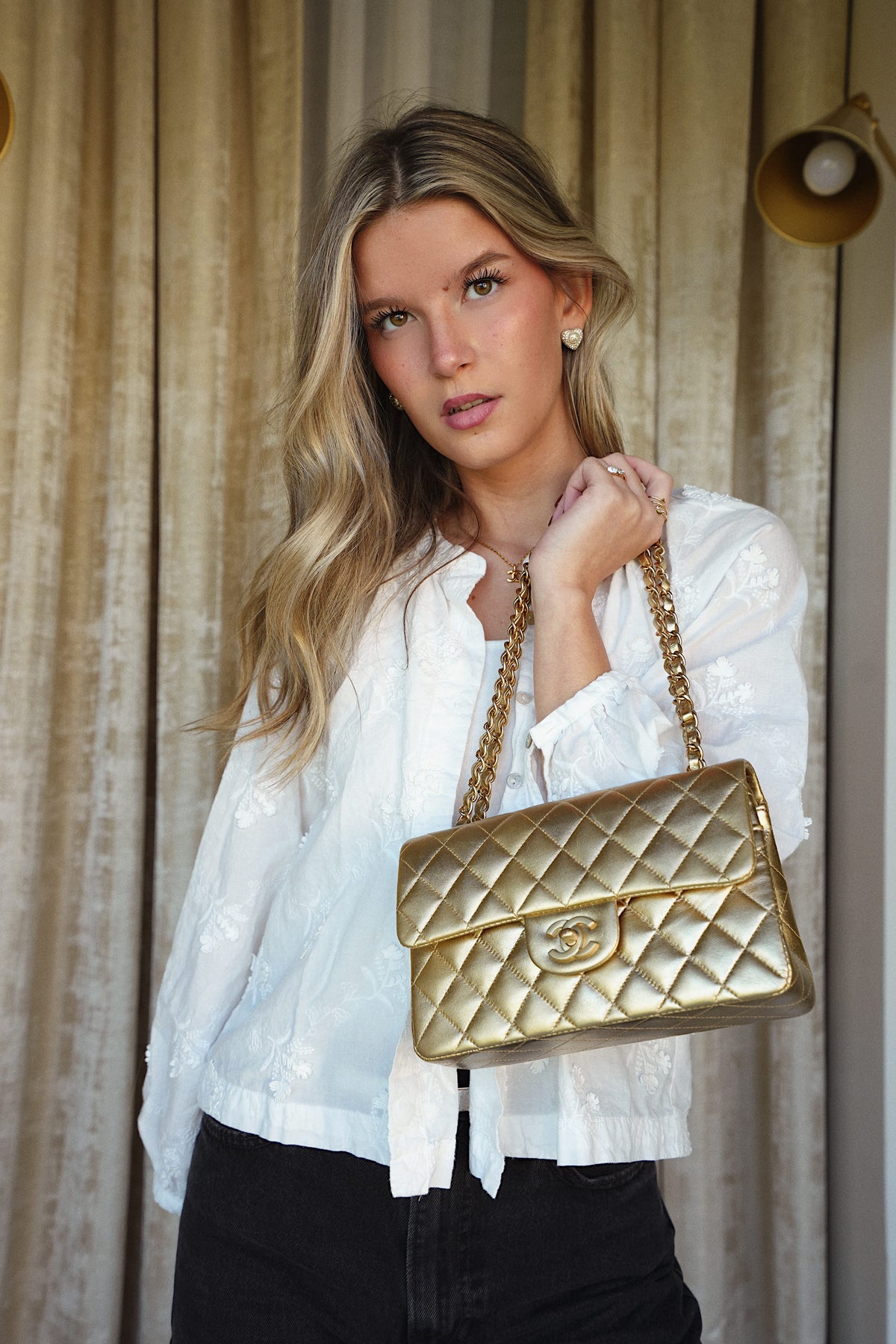 Gold Metallic Lambskin Quilted Classic Flap Small Aged Gold Hardware