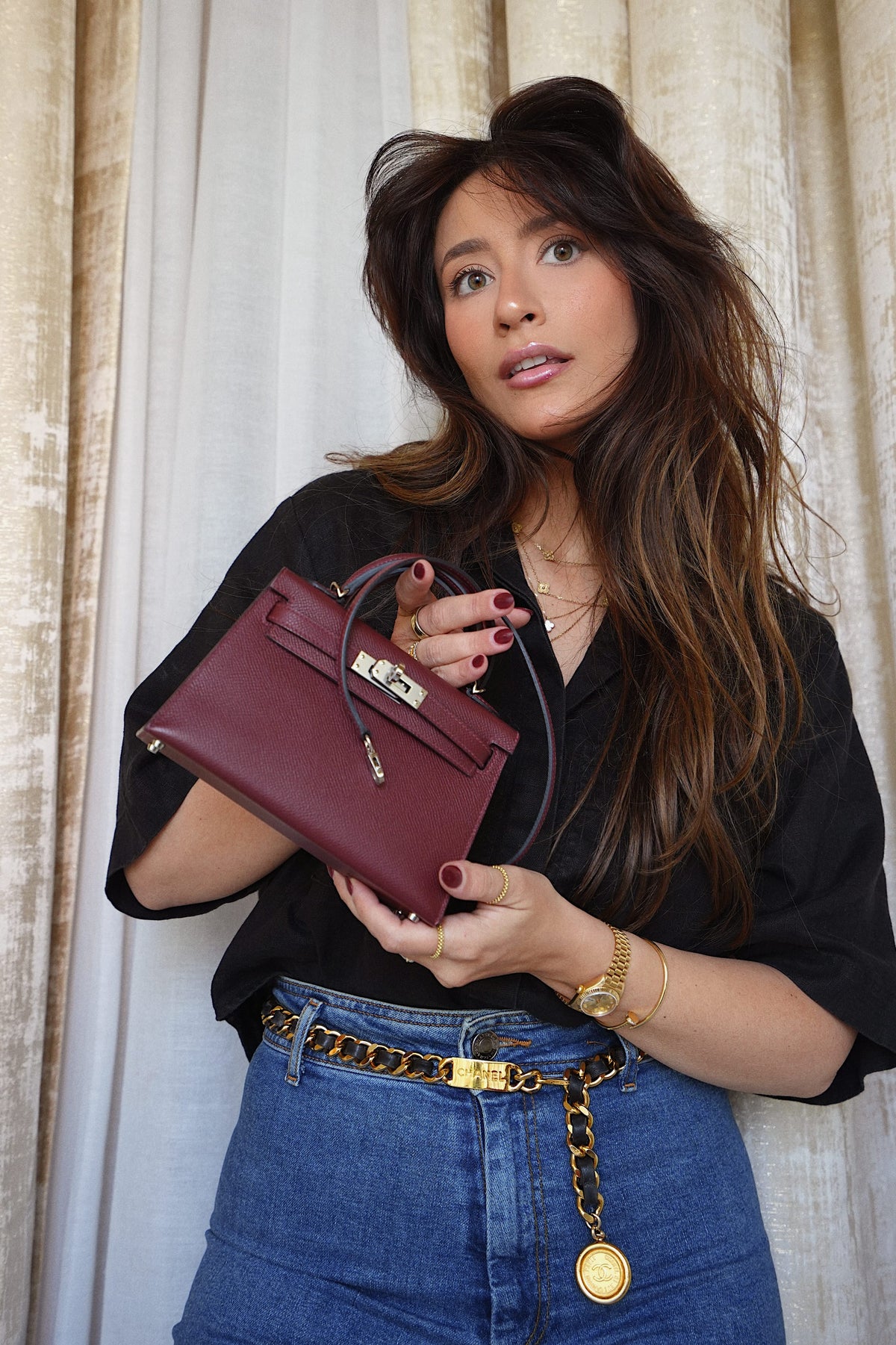 Mini Kelly Sellier Rouge H Epsom Palladium Plated B Stamp