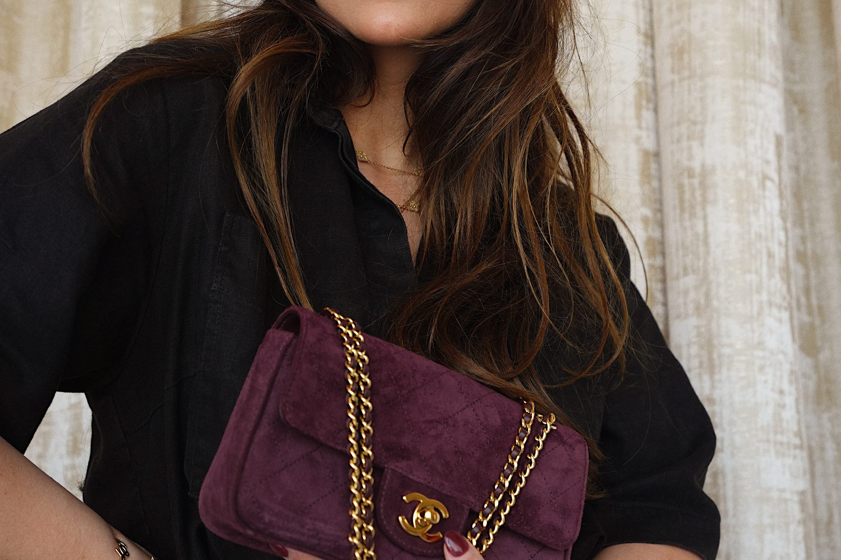Product image 2 of 19: 26B Burgundy Suede Quilted Mini Souplissimo Flap Bag LGHW