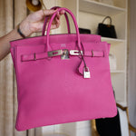 Product image 10 of 27: HAC 32 Fuchsia Chèvre de Coromandel Palladium Plated J Square Stamp