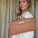 Product image 2 of 17: Kelly Cut Clutch Gold Swift Palladium Plated K Square Stamp