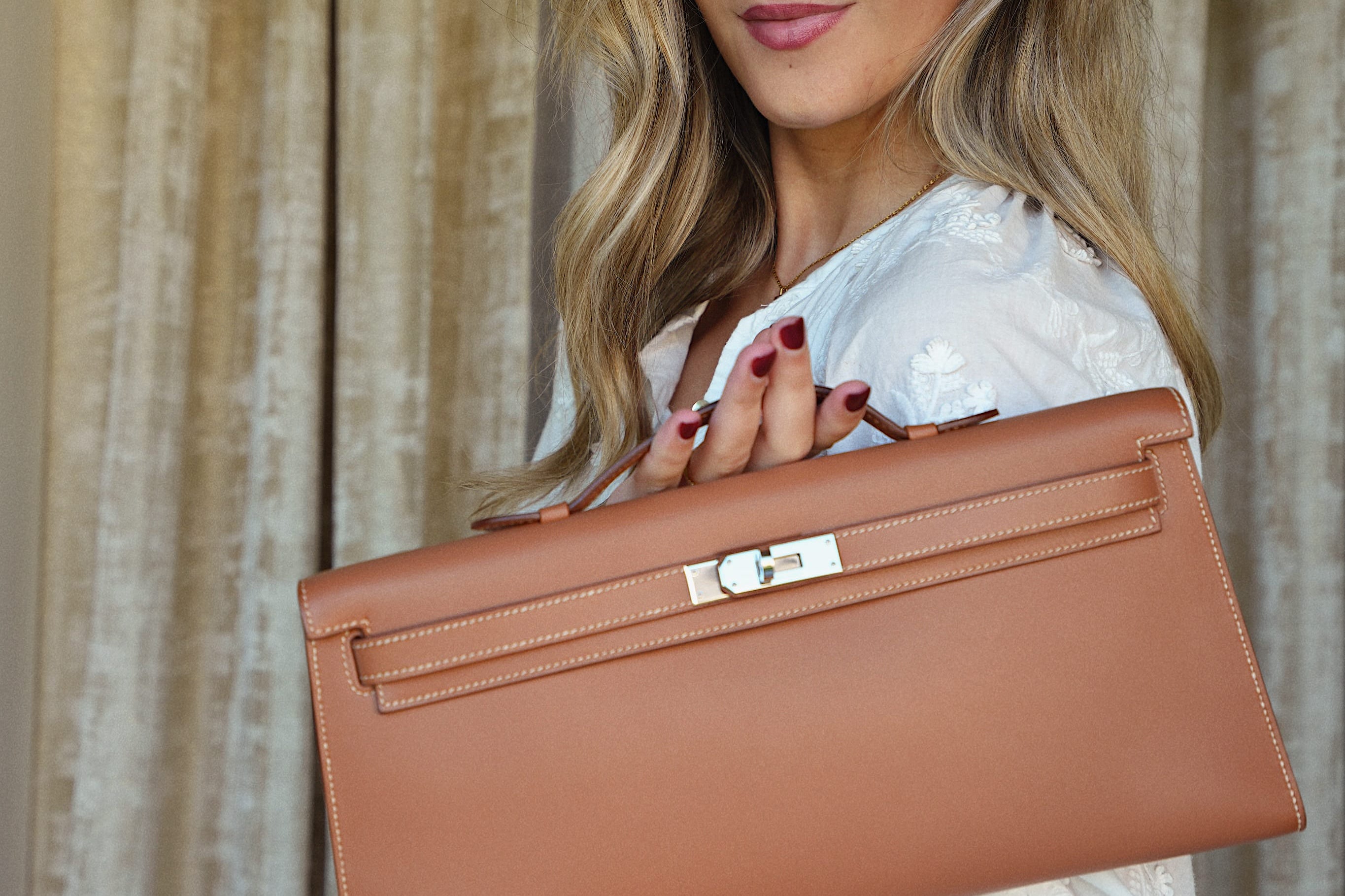 Product image 2 of 17: Kelly Cut Clutch Gold Swift Palladium Plated K Square Stamp