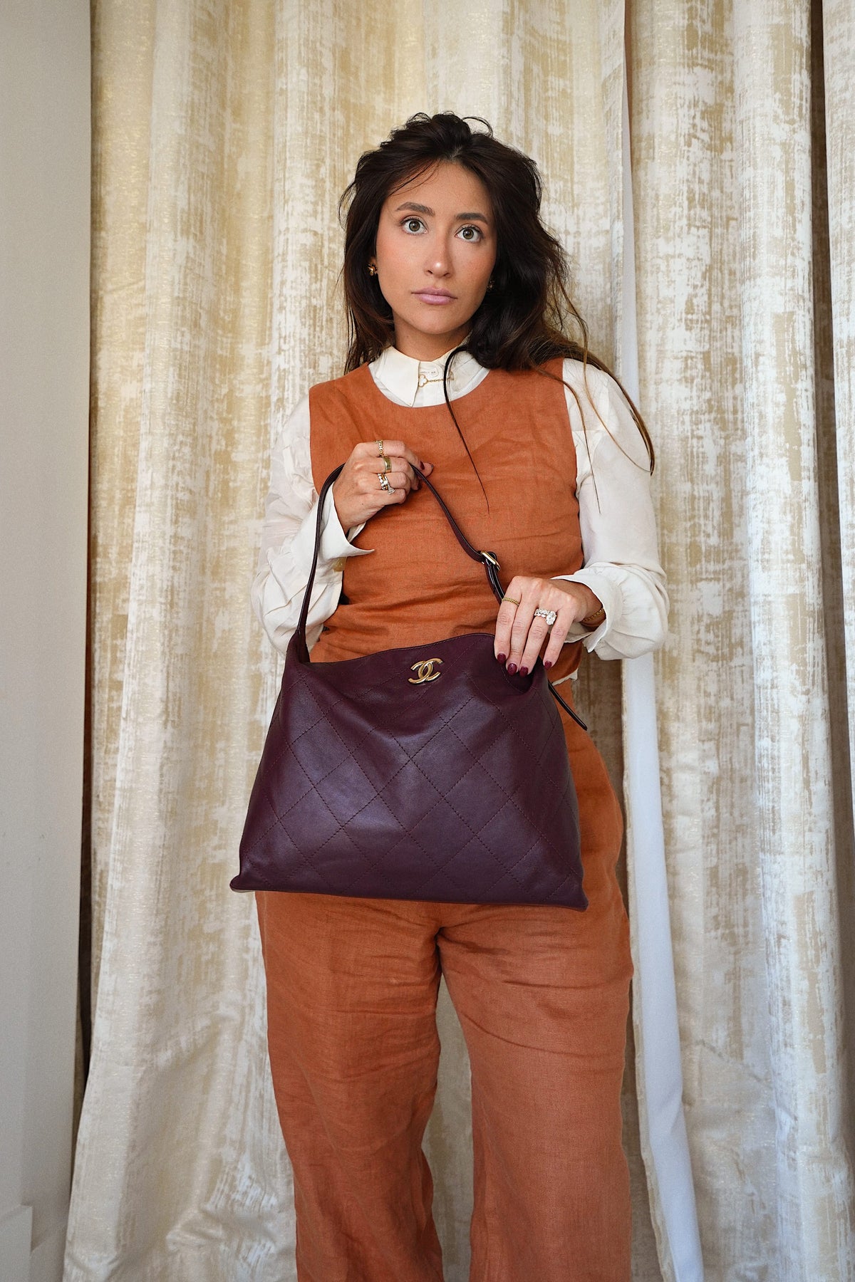 26P Dark Burgundy Lambskin Quilted Maxi Hobo Shoulder Bag LGHW