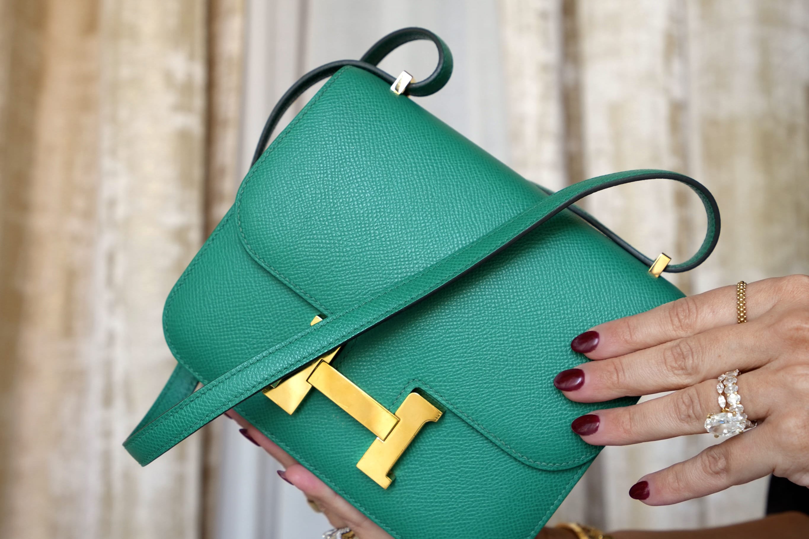 Product image 10 of 29: Constance 18 Vert Jade Epsom Gold Plated B Stamp