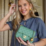 Product image 2 of 23: Green Lambskin Quilted Pearl Crush Mini Square Flap AGHW