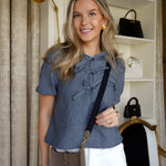Product image 6 of 16: Evelyne Amazone 16 TPM Etoupe/Bleu Indigo Taurillon Clemence Gold Plated U Stamp