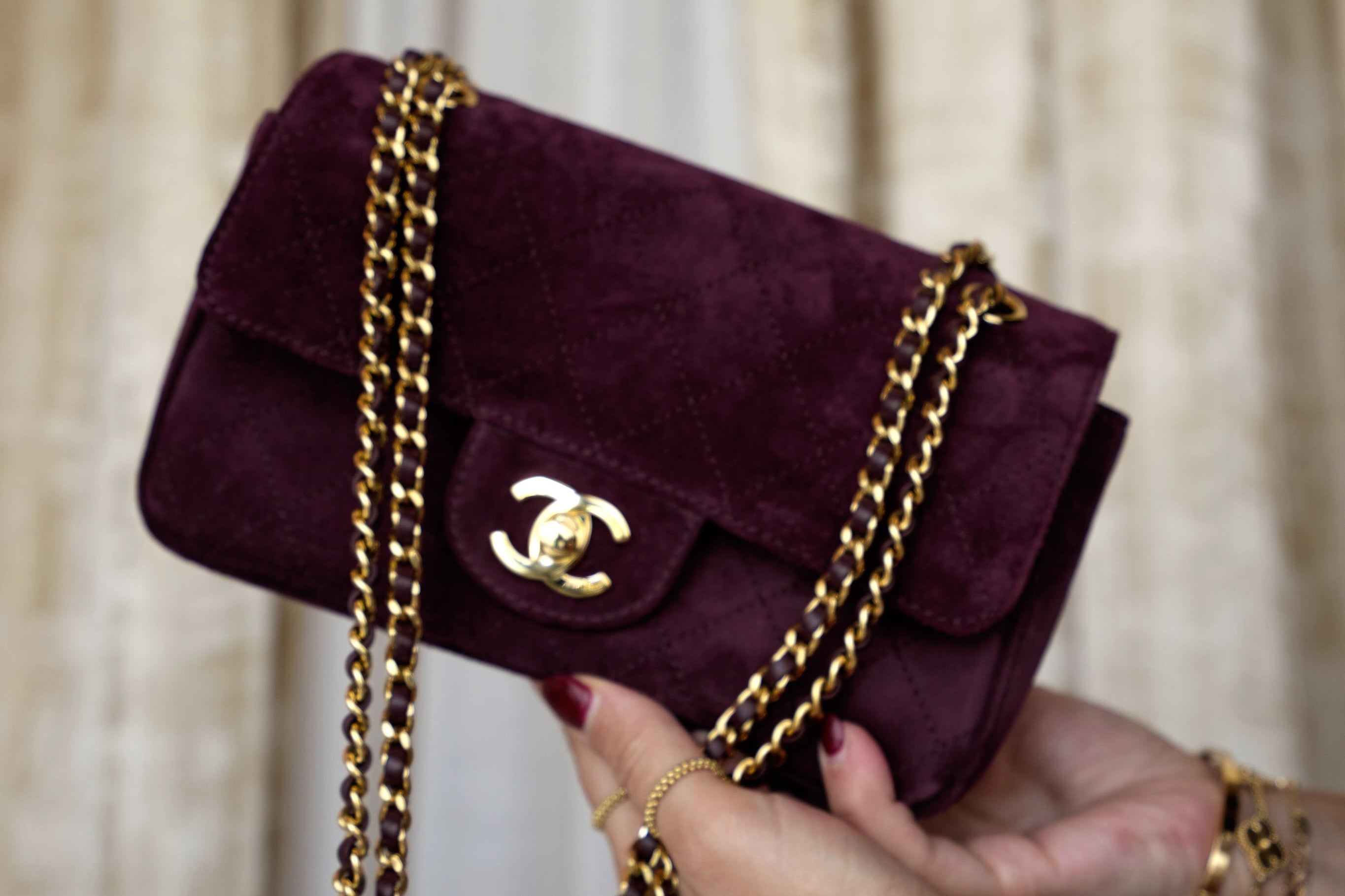 Product image 10 of 19: 26B Burgundy Suede Quilted Mini Souplissimo Flap Bag LGHW