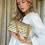 Product image 6 of 32: Gold Metallic Lambskin Quilted Classic Flap Small Aged Gold Hardware