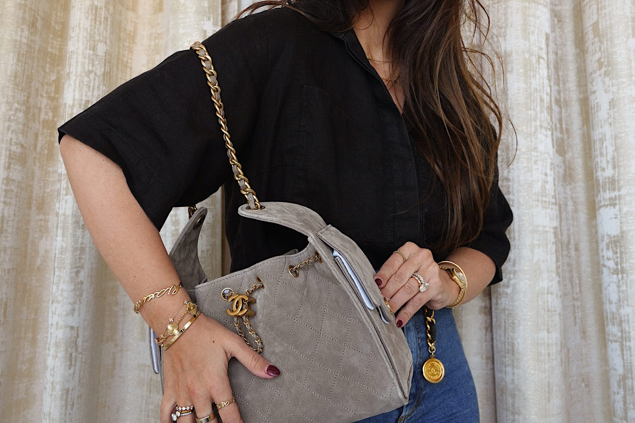 Product image 6 of 14: 25K Dark Grey Suede Quilted 25 Hobo Bag Small AGHW