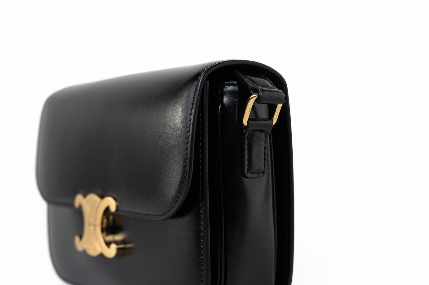 Celine Handbag Black Celine Triomph Black Shiny Calfskin Bag - Redeluxe