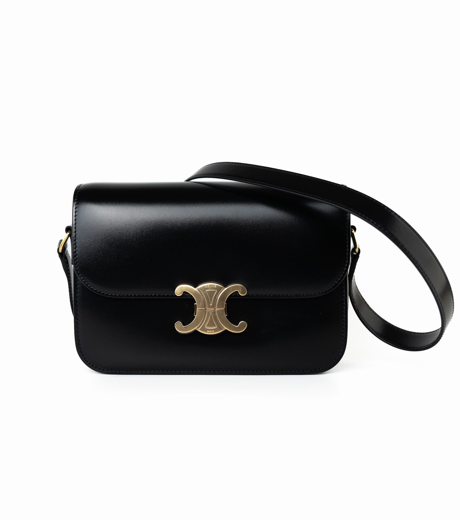 Celine Handbag Celine Triomph Black Shiny Calfskin Bag - Redeluxe