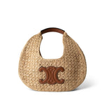 Celine Handbag Tan Celine Panier Hobo Bag Raffia and Calfskin - Redeluxe