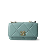 CHANEL 19C Tiffany Blue Lambskin Quilted 19 Wallet on Chain Mixed Hardware - Redeluxe