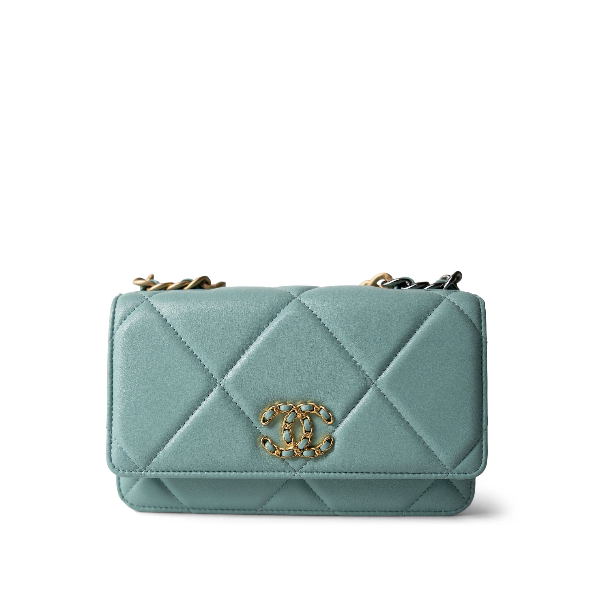 CHANEL 19C Tiffany Blue Lambskin Quilted 19 Wallet on Chain Mixed Hardware - Redeluxe