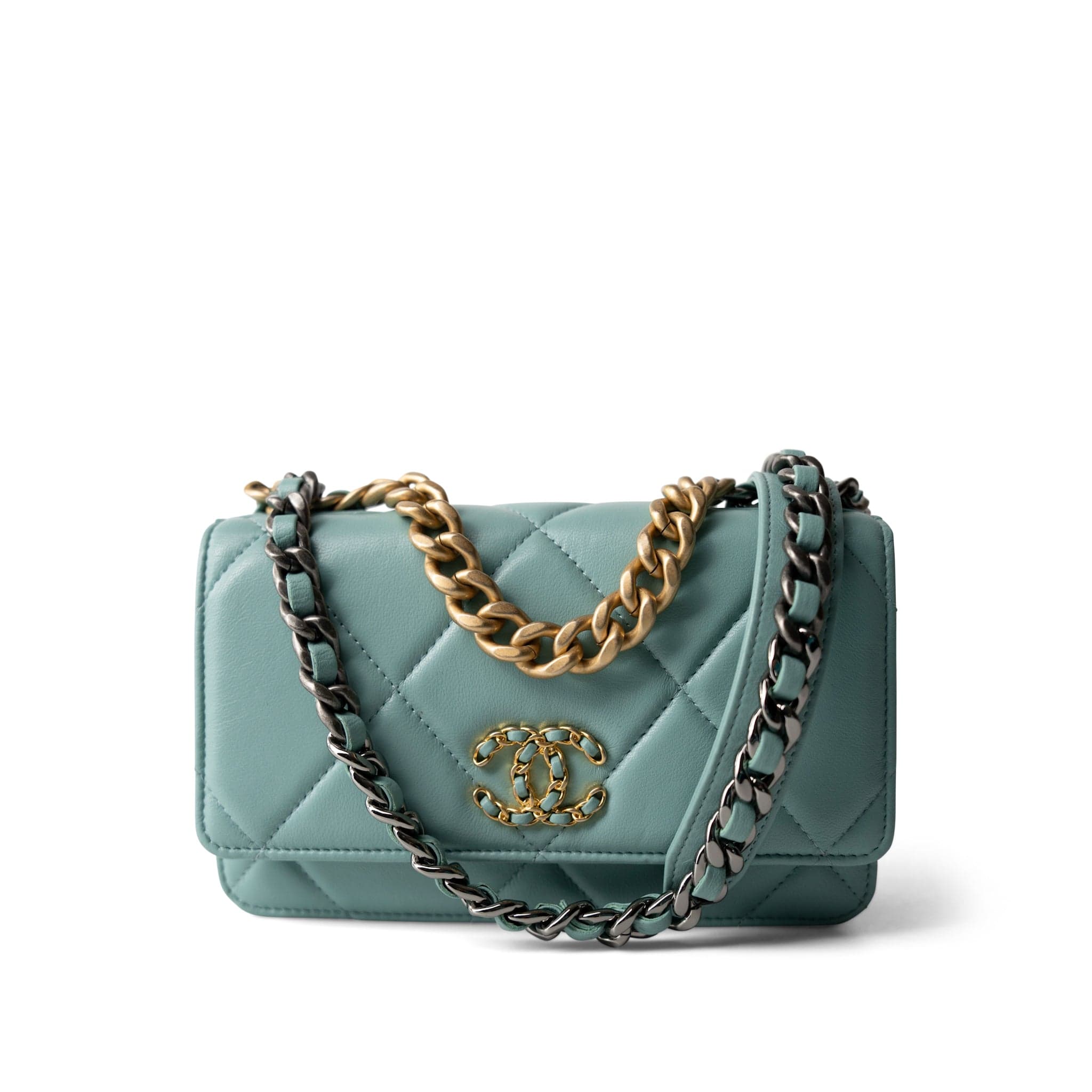 CHANEL 19C Tiffany Blue Lambskin Quilted 19 Wallet on Chain Mixed Hardware - Redeluxe